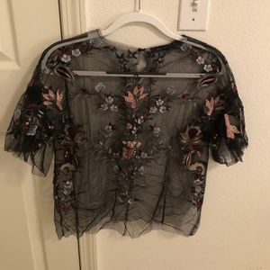 Zara Embroidered Mesh Top